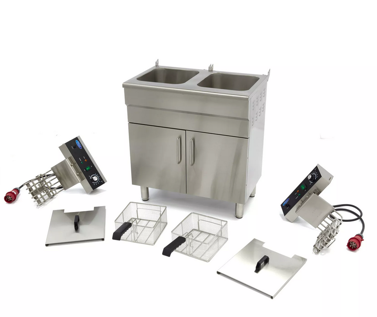 2 x 16L Electric Fryer with Tap and Cabinet