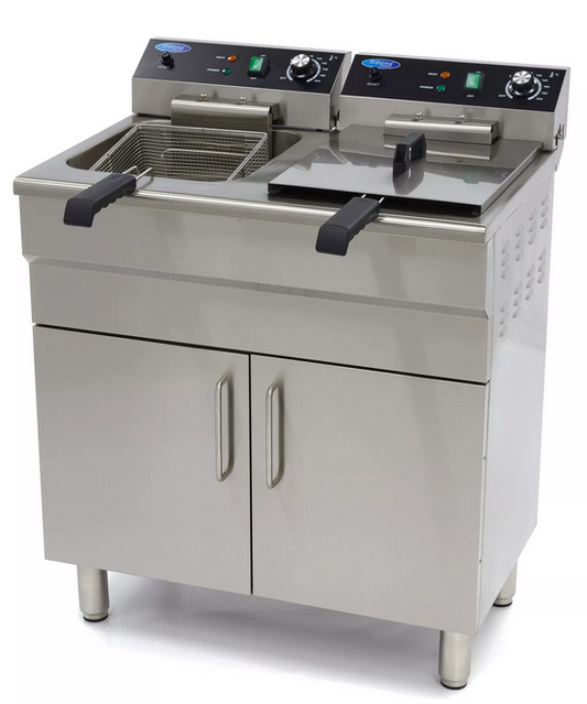 2 x 16L Electric Fryer with Tap and Cabinet
